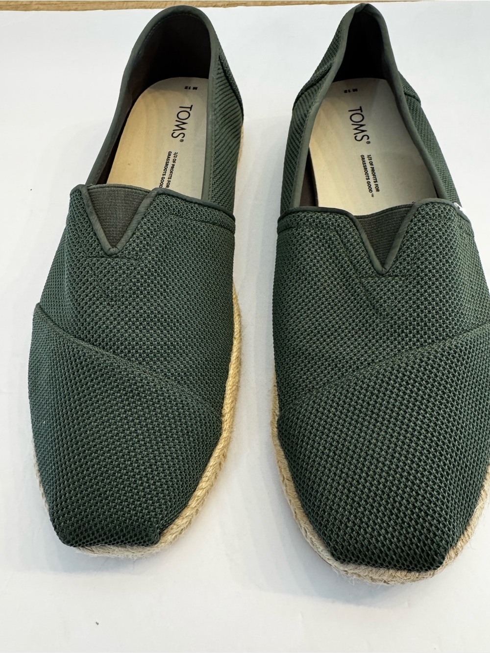 TOMS Men’s Alpargata Rope Espadrilles Dark Green Thyme Never Worn size 12